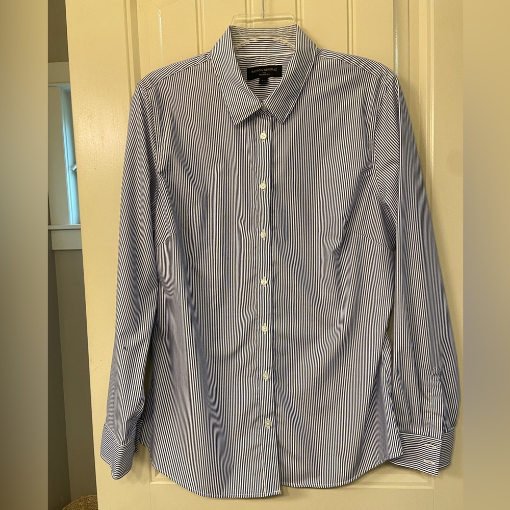 Banana Republic blue and white stripe button down, size 14
